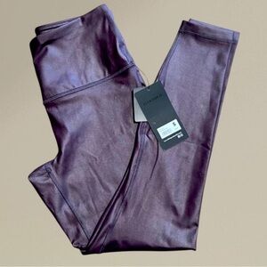 (NWT) 90 Degree By Reflex High Waist Purple Metallic Faux Leather Legging, Small